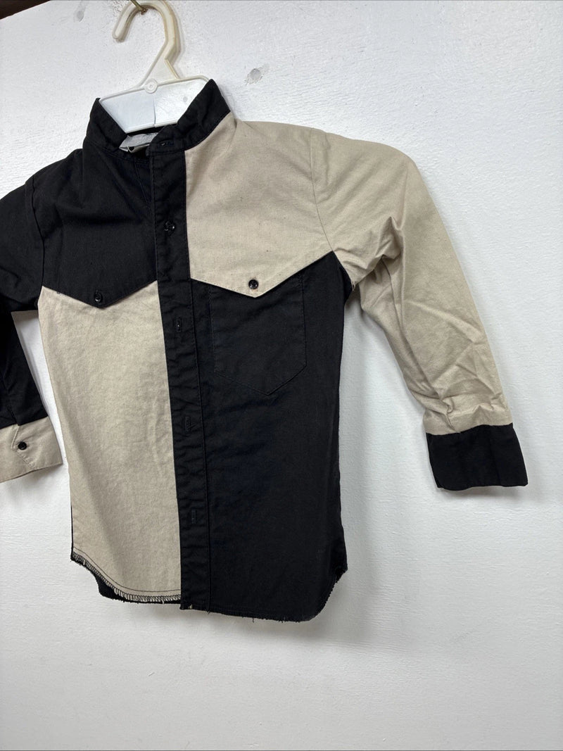 New Kids Cowboy Threads Black Tan Long Sleeve Button Up Size 5 TT-24