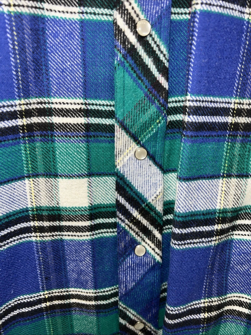 New Men’s Blue Green Plaid Wrangler Pearl Snap Long Sleeve Shirt L Tall P-70