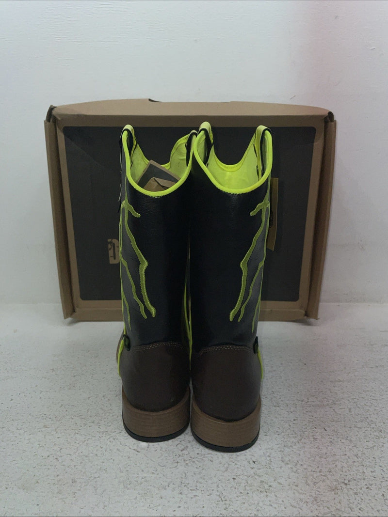 New Youth Brown DBL Barrel Cowboy Boots. 4475802 5. 2-99