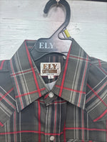 New Kids ELY Cattleman Green Red Plaid Long Sleeve Pearl Snap Large DD-30