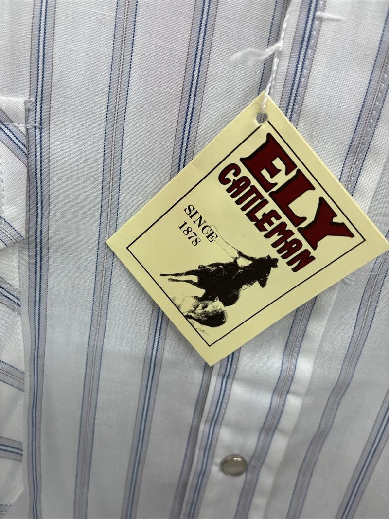 New Men’s ELY Cattleman White Stripe Like Short Sleeve Pearl Snap 3XL H-67
