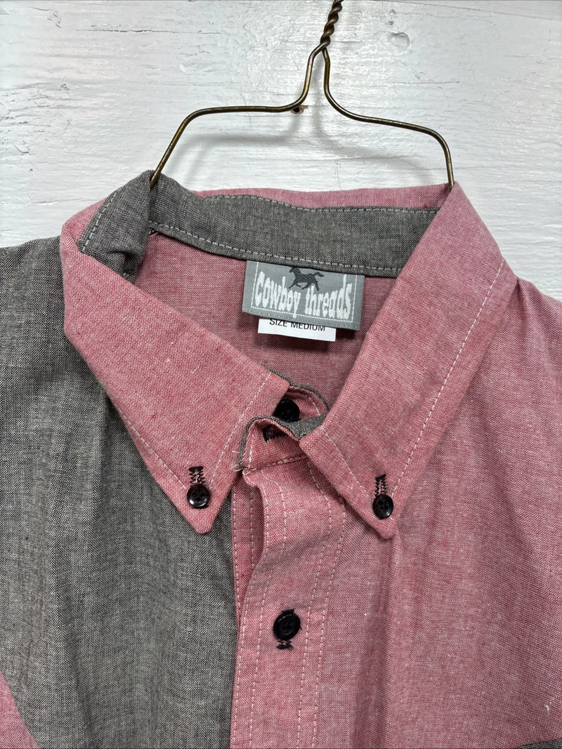 New Men’s Cowboy Threads Pink Gray Short Sleeve Button Up Medium O-77