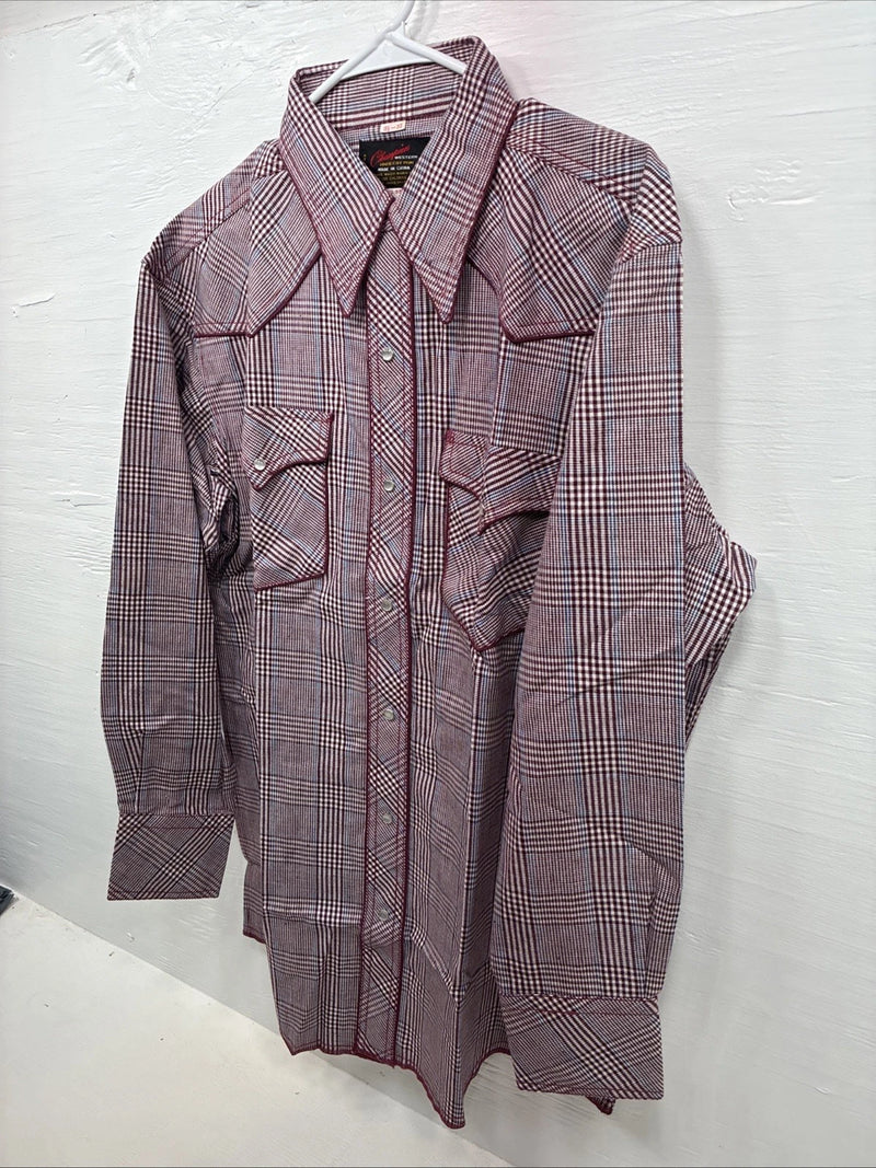 New Men’s Champion Western Red Plaid Long Sleeve Pearl Snap 16.5 Large X-68