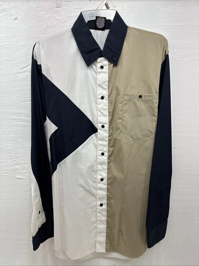 New Men’s Cowboy Threads Blue White Tan Long Sleeve Button Up Large Q-89
