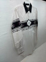 New Men’s Cumberland White Purple design Long Sleeve Pearl Snap Large AA-57