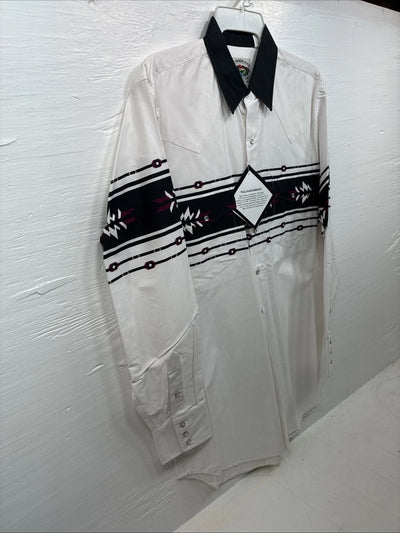 New Men’s Cumberland White Purple design Long Sleeve Pearl Snap Large AA-57