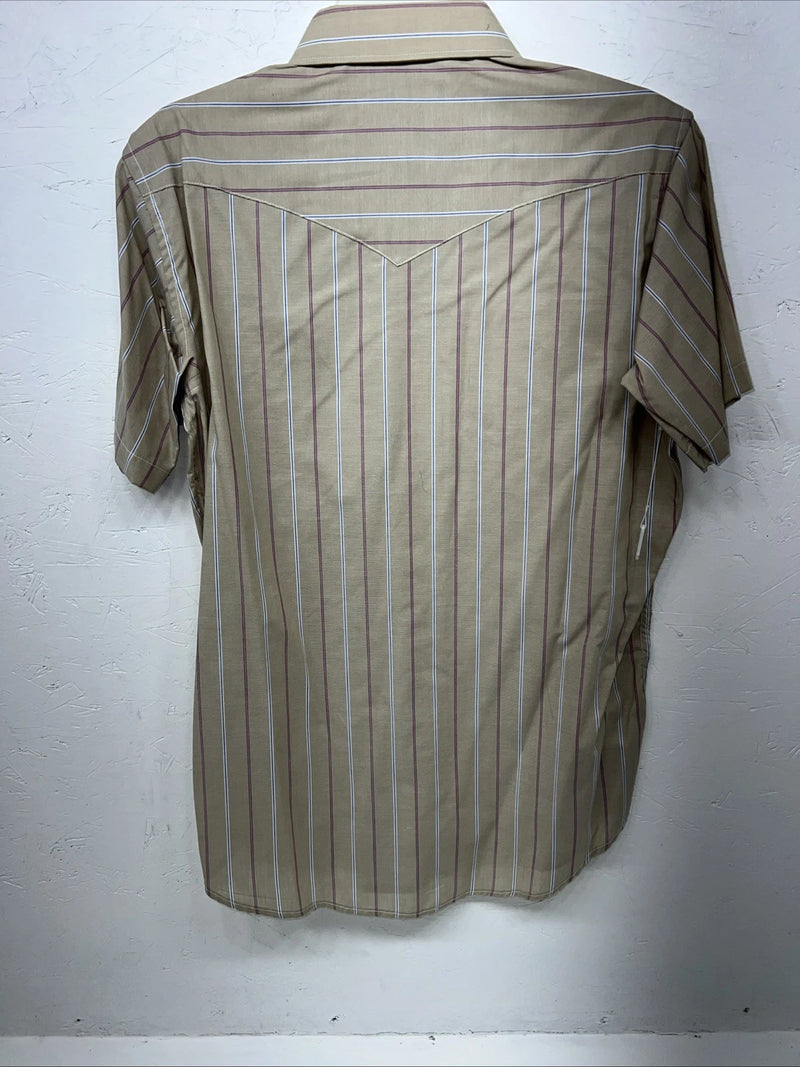 New Men’s Brown Texas Sage Pearl Snap Short Sleeve Shirt. 16.5 L P-43