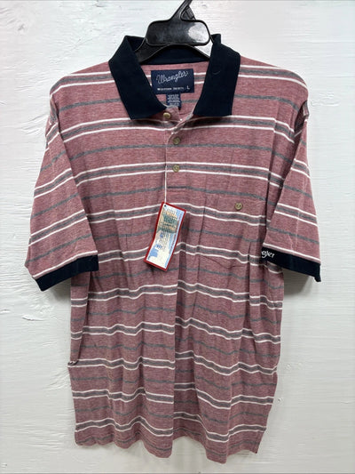 New Men’s Wrangler Pink Stripe Short Sleeve Polo Shirt Large DD-10