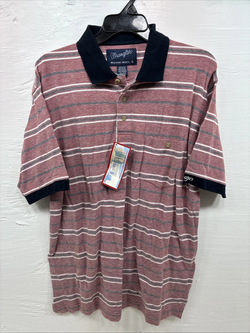 New Men’s Wrangler Pink Stripe Short Sleeve Polo Shirt Large DD-10