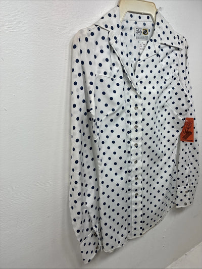 New Women’s Dickson Jenkins White Polkadot Long Sleeve Pearl Snap Size 30 KK-60