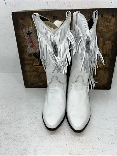 New Women’s White Fringe Laredo Cowboy Boots. 28 711 7.5 7 1/2 M. 18-26
