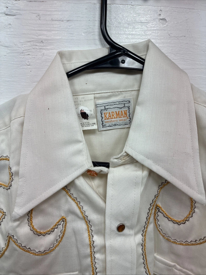 New Men’s Karman Yellow Embroidered Long Sleeve Pearl Snap 15 Medium M-88