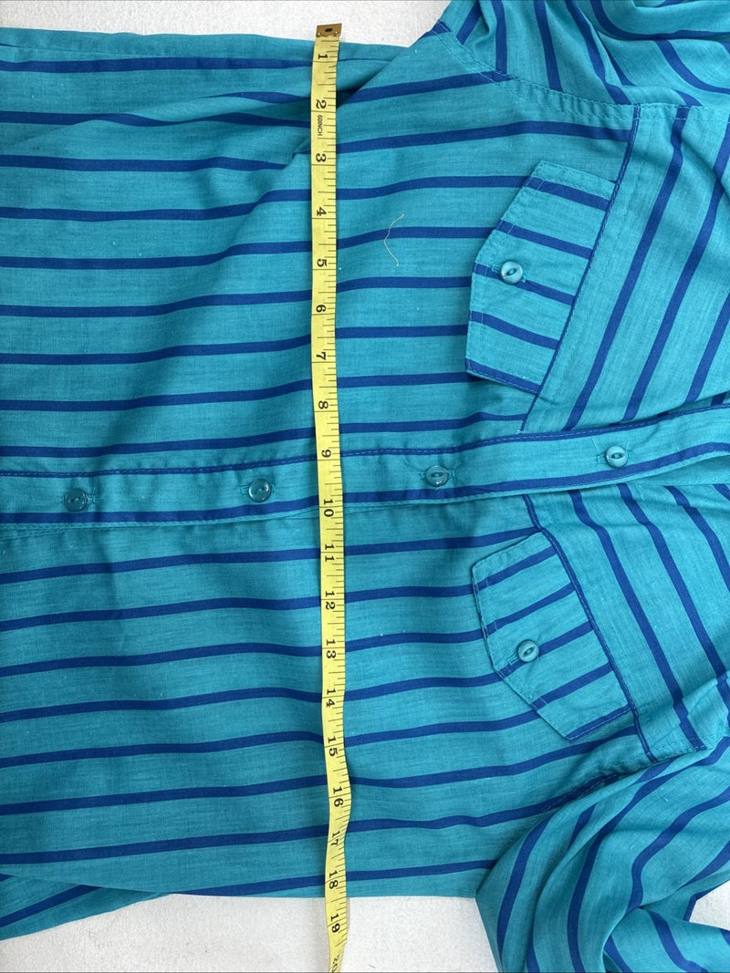 New Women’s H Bar C Blue Stripe Long Sleeve Button Up Size 10 MM-14