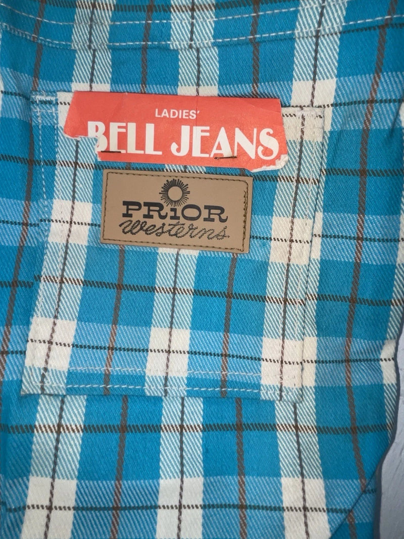 New Vintage Blue Plaid Prior Polyester Pants #C18530 VV-20