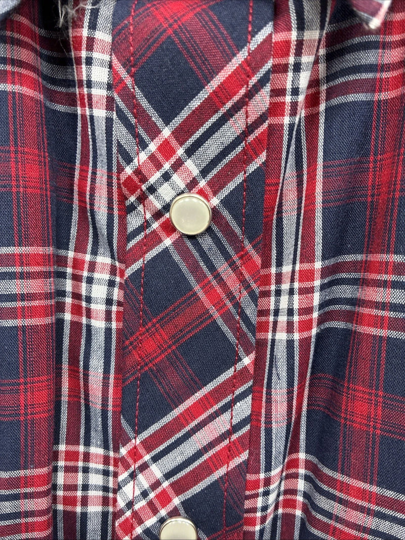 New Men’s White Horse Red Navy Blue Plaid Long Sleeve Pearl Snap XL H-78