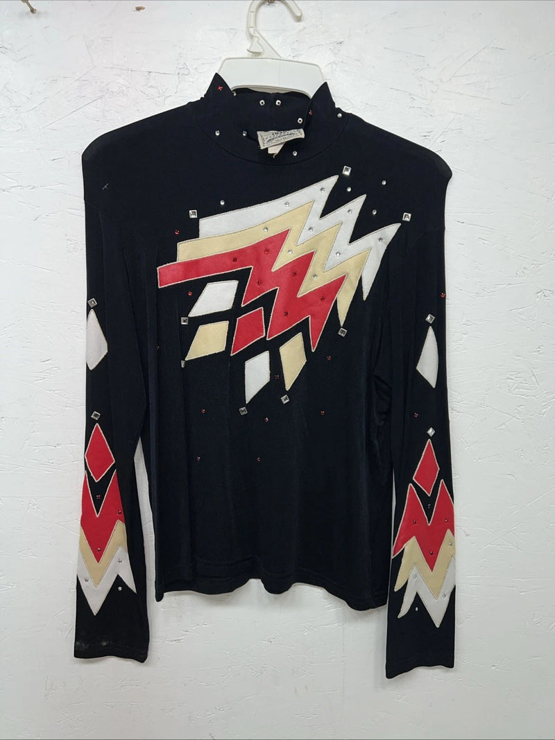 New Womens 1849 Authentic Ranchwear Black Red Long sleeve Show Shirt Large QQ-12