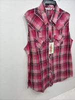 New Women’s Cumberland Pink plaid Short Sleeve Pearl Snap XL GG-26