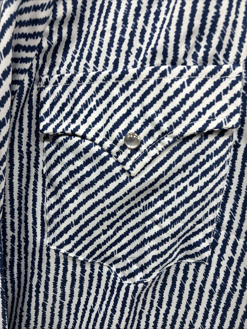 New Men’s Dickson Jenkins Blue White Stripe Long Sleeve Pearl Snap Medium T-90
