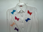 New Women’s White And Colored H Bar C Long Sleeve Button Up Shirt M 3B-87