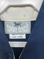 New Men’s Cowboy Threads White Blue Long Sleeve Button Up Large J-53