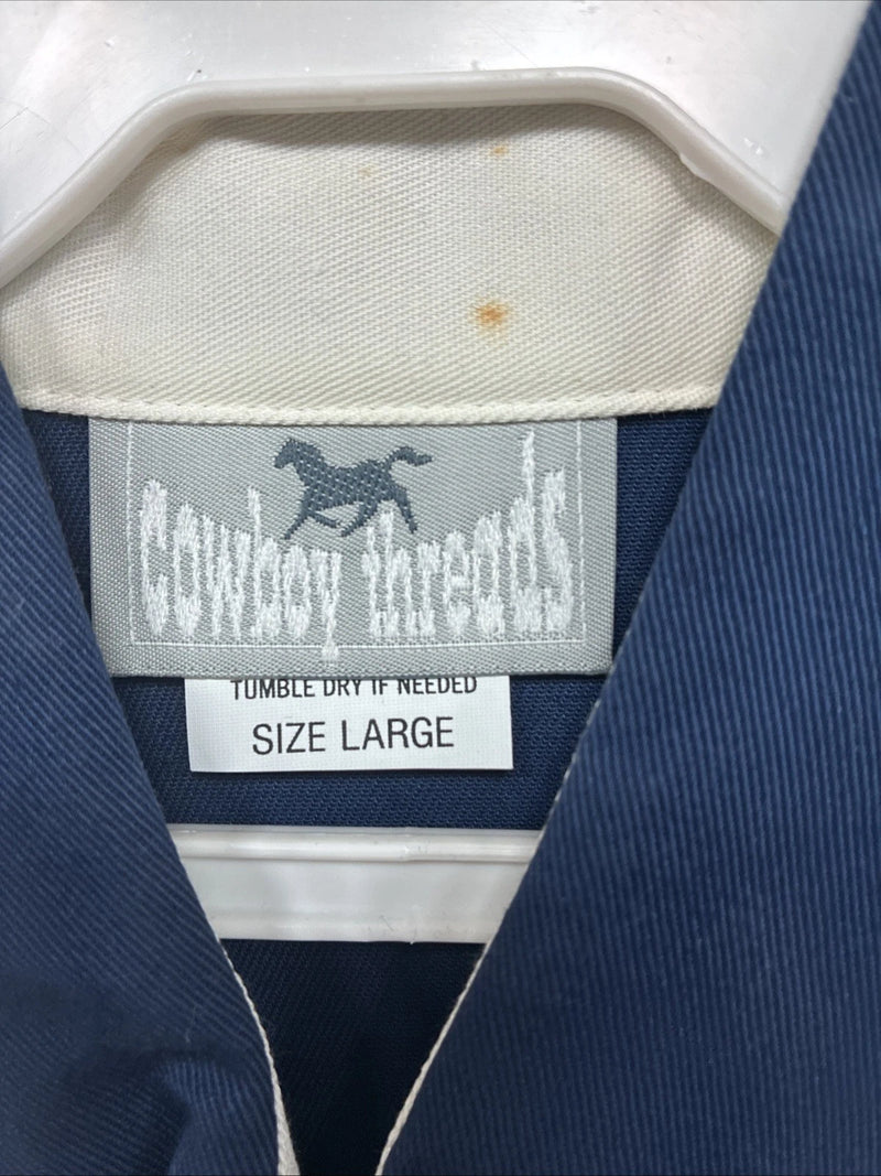 New Men’s Cowboy Threads White Blue Long Sleeve Button Up Large J-53