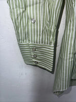 New Men’s Green Stripped Miller Long Sleeve Pearl Snap Shirt 15.5x32 M P-77