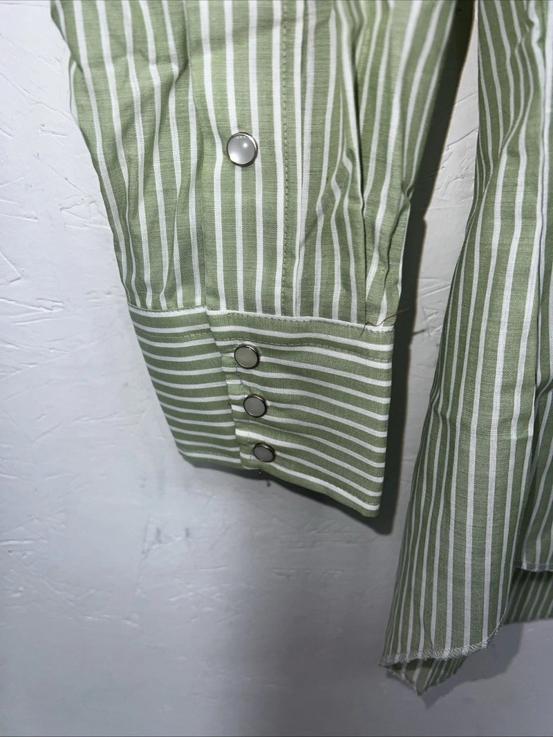 New Men’s Green Stripped Miller Long Sleeve Pearl Snap Shirt 15.5x32 M P-77