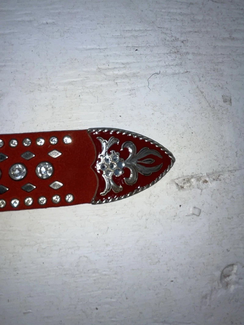 New Red Genuine Leather Nocona Silver Bling M Belt #N3432604 Z-101