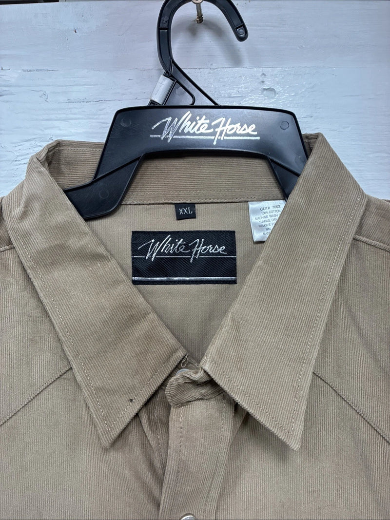 New Men’s White Horse Brown Long Sleeve Pearl Snap 2XL H-53