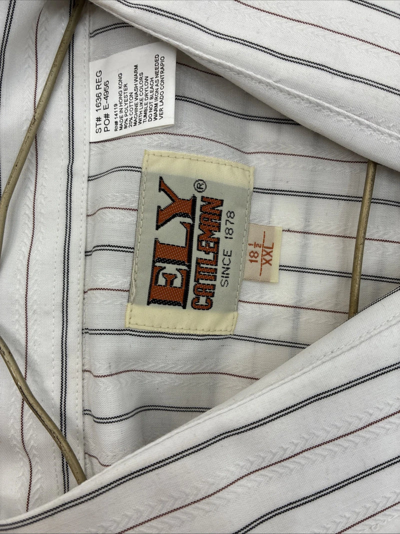 New Men’s ELY Cattleman White Stripped Short Sleeve Pearl Snap 18.5 2XL E-49
