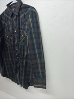 New Men’s Green Plaid ELY Plains Long Sleeve Pearl Snap Shirt. 16.5x34 L S-3