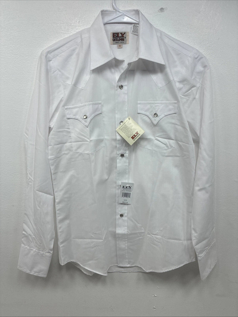 New Boys ELY Cattleman White Long Sleeve Pearl Snap Size 16 KK-46