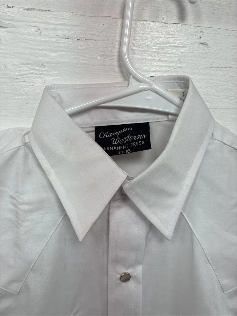 New Boys Champion Western White Long Sleeve Pearl Snap Size 16 AA-54