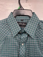New Men’s White Horse Green Plaid Long Sleeve Pearl Snap Medium K-43