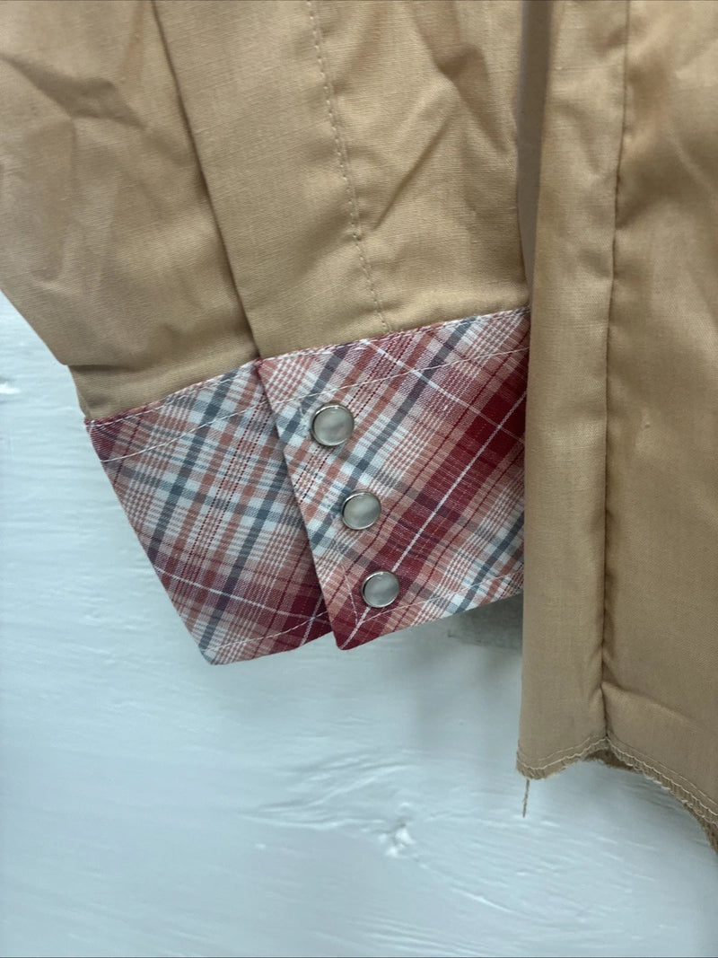 New Kids Champion Western Tab Pink Plaid Long Sleeve Pearl Snap Size 14 CC-114