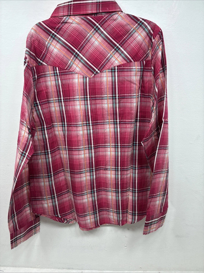New Women’s Cumberland Pink Plaid Long Sleeve Pearl Snap Large GG-28