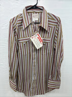 New Men’s Rock mount Multicolor Stripe Long Sleeve Pearl Snap 15.5 Medium AA-71