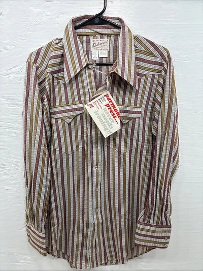 New Men’s Rock mount Multicolor Stripe Long Sleeve Pearl Snap 15.5 Medium AA-71