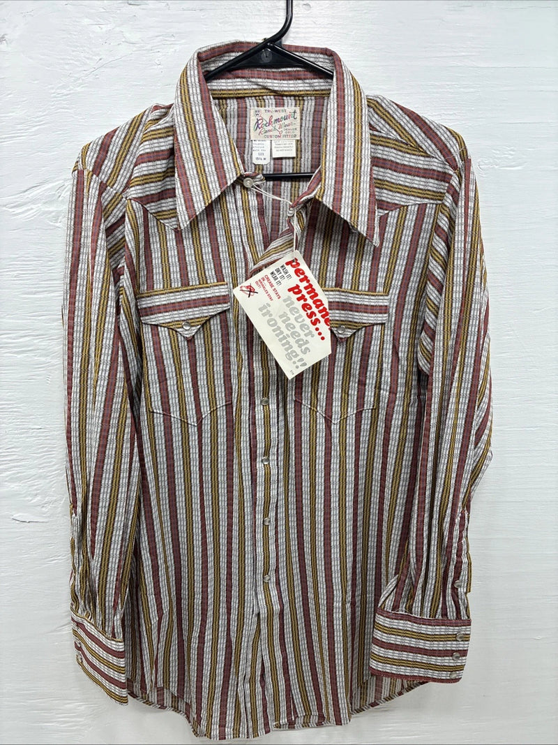 New Men’s Rock mount Multicolor Stripe Long Sleeve Pearl Snap 15.5 Medium AA-71