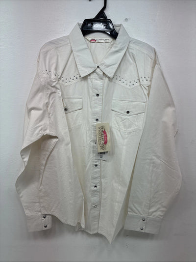 New Women’s Cumberland White Gem Long Sleeve Pearl Snap 2XL GG-43