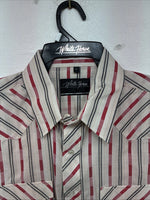 New Women’s White Horse Red White Stripe Short Sleeve Pearl Snap Large YY-116