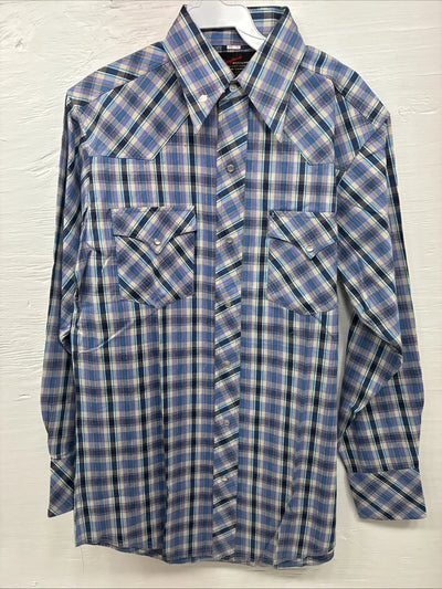 New Men’s Champion Western Purple Plaid Long Sleeve Pearl Snap 14.5 Small O-35