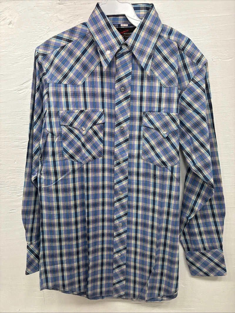 New Men’s Champion Western Purple Plaid Long Sleeve Pearl Snap 14.5 Small O-35