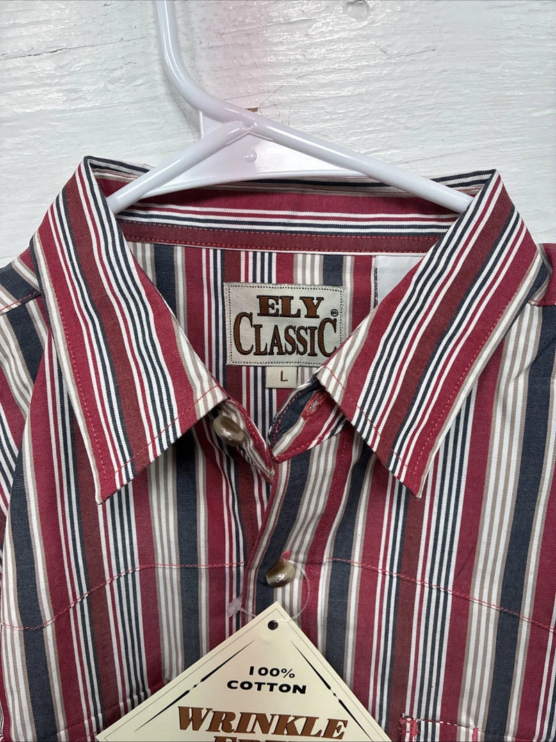 New Kids ELY Classic Red Stripe Long Sleeve Pearl Snap Large CC-74