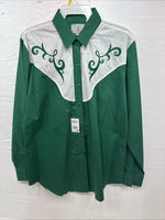 New Teens Country Charmers Green Long Sleeve Pearl Snap Large CC-98