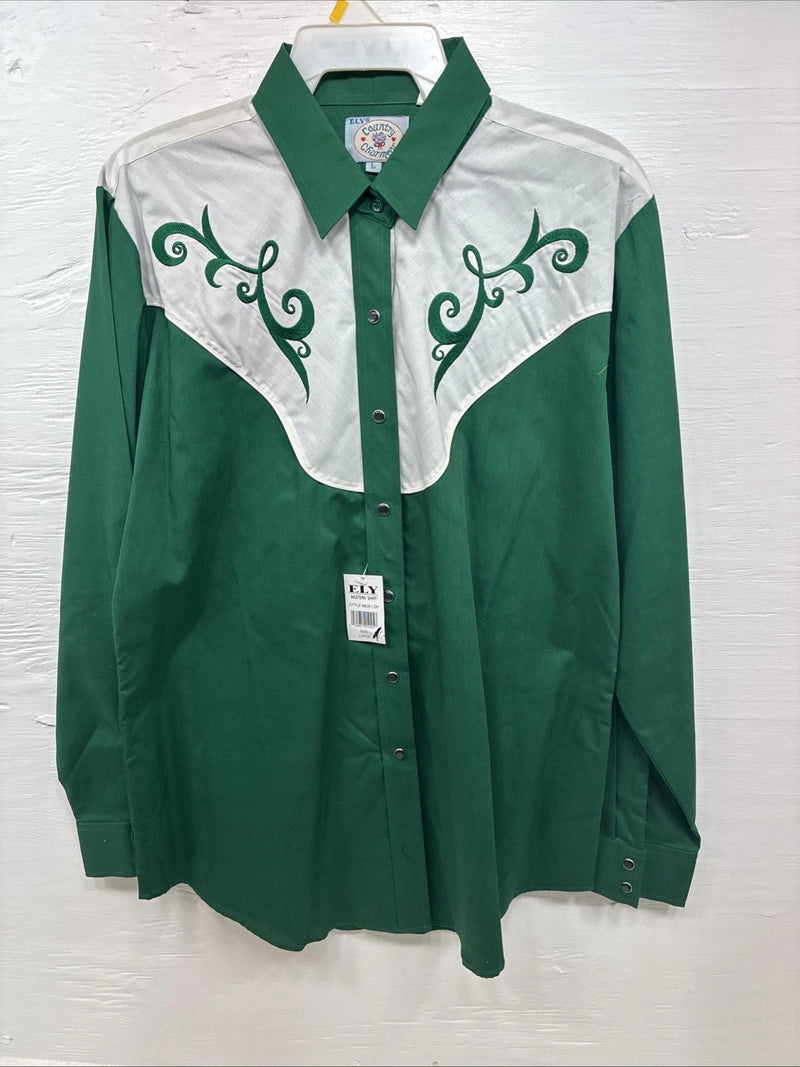 New Teens Country Charmers Green Long Sleeve Pearl Snap Large CC-98