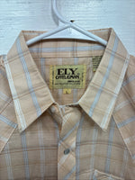 New Men’s ELY Cattleman Orange Plaid Short Sleeve Pearl Snap Large X-28
