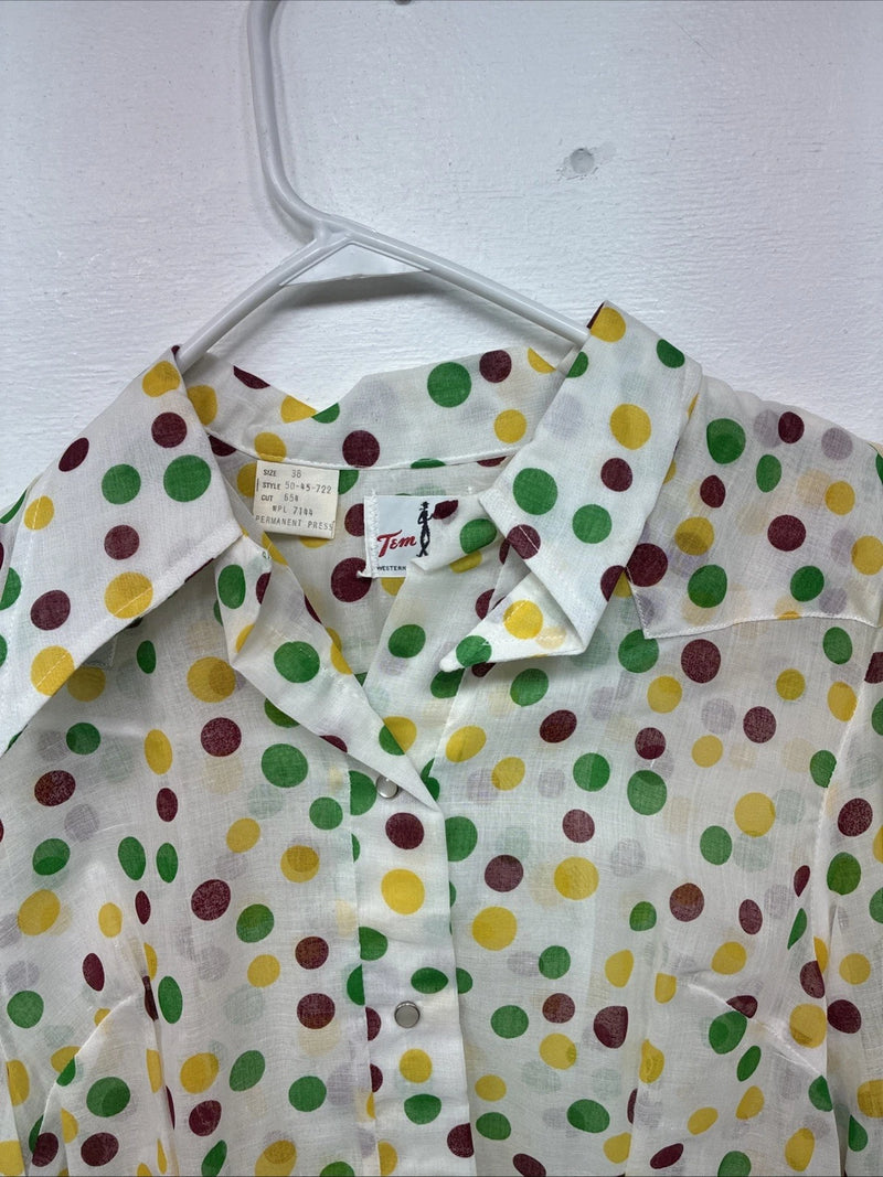 New Women’s H Bar C Polkadot Long Sleeve Pearl Snap Size 38 II-77