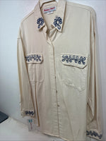 New Women’s Rochelle Forest Tan Designed Long Sleeve Button Up Medium YY-85