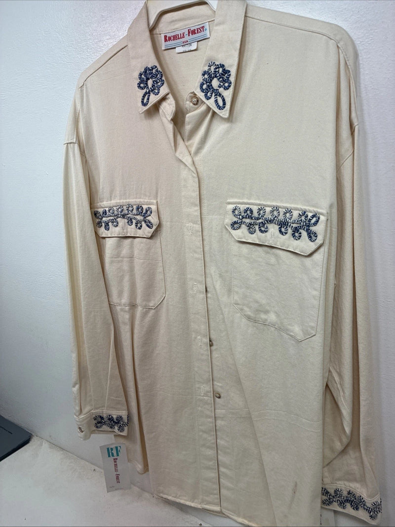 New Women’s Rochelle Forest Tan Designed Long Sleeve Button Up Medium YY-85